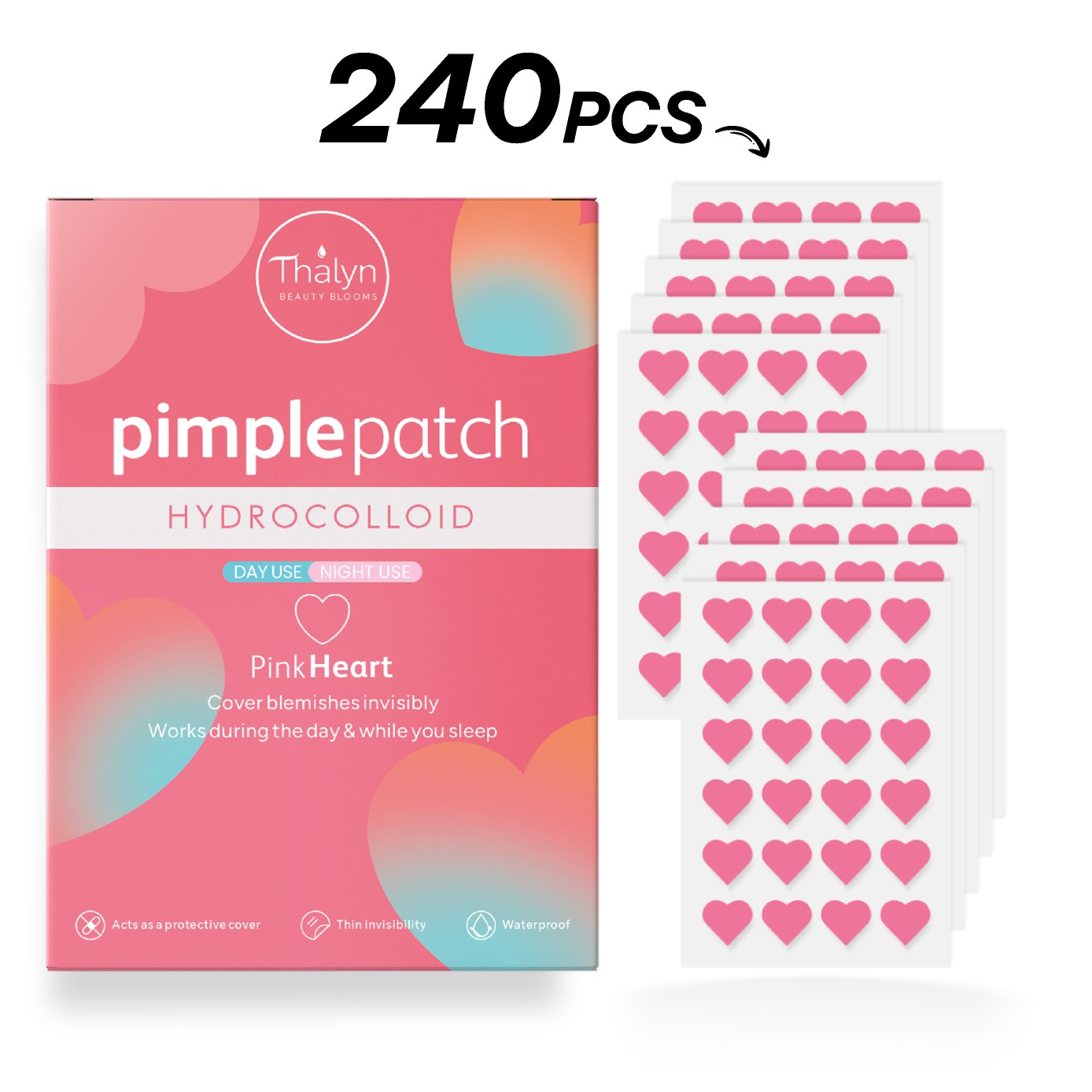 Skincare China - 240枚入り ピンクハートニキビパッチ 可愛いニキビパッチ 目に見えないメイクアップスキンカバーステッカー 美容スキンケアフェイスパッチ