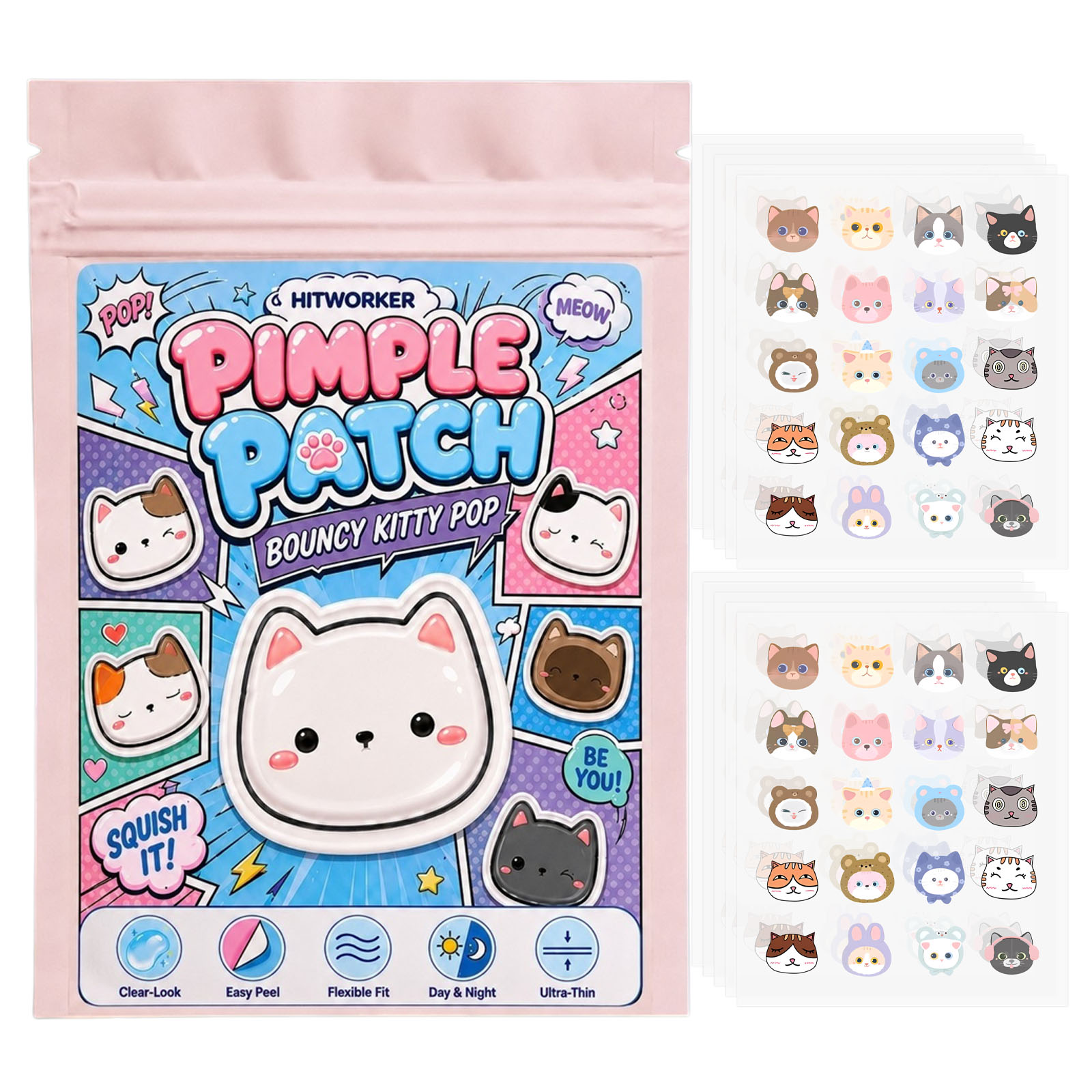 100枚入りキュートな猫型ニキビパッチ、ハイドロコロイドスポ - Night Cream のレビューと価格